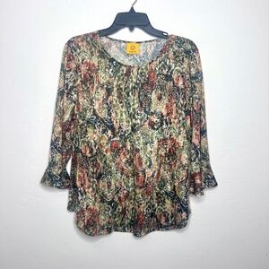 Ruby Rd. multicolored top, green, gray, orange